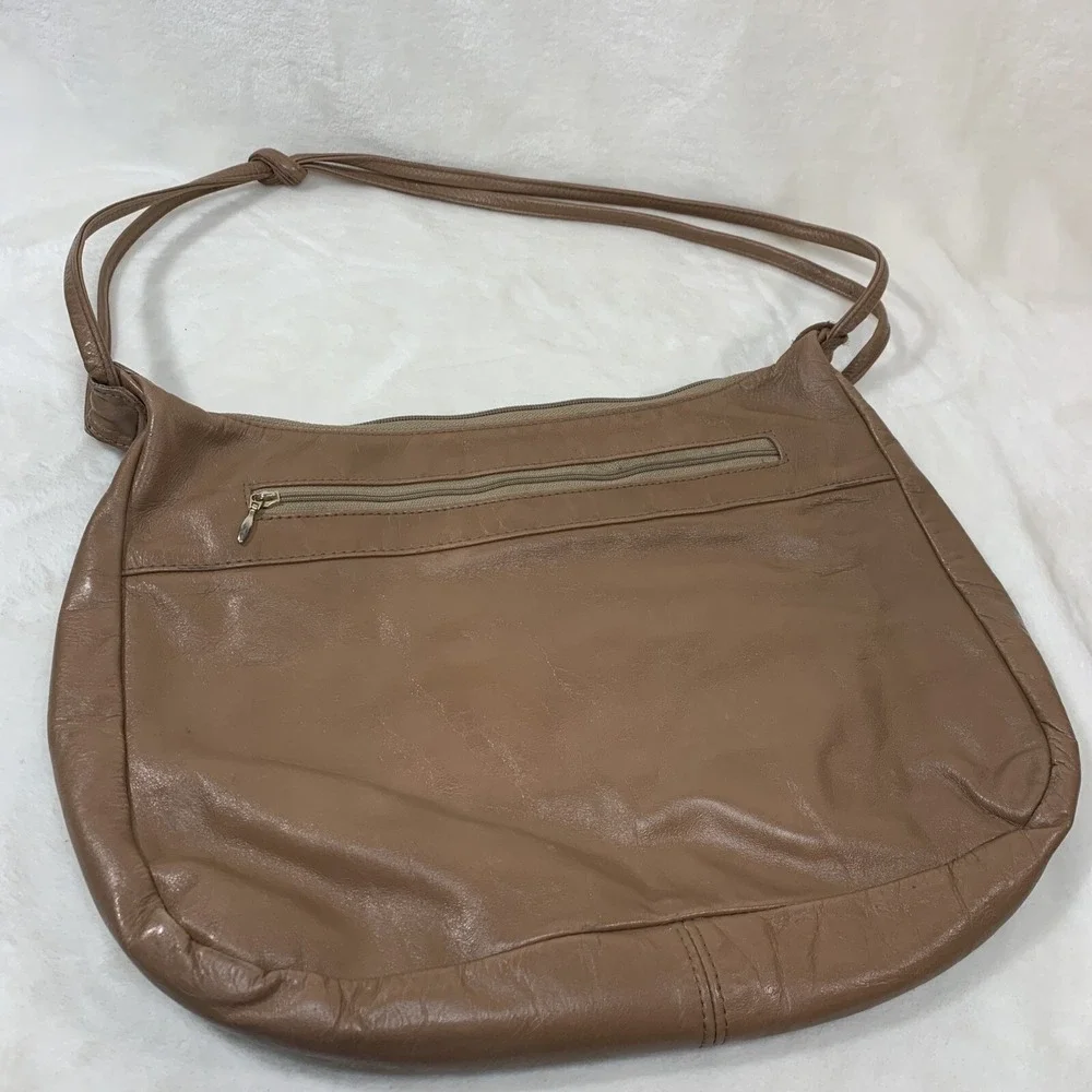 SAS Vintage Natural Tan Beige Brown‎ Leather Shoulder Bag Purse Knot Strap VTG